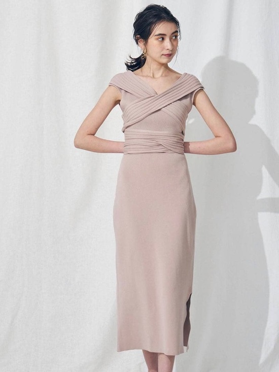 Dresses & Skirts - Japanese Brand Elegant Mauve Wrap-Detail Midi Dress